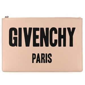 Givenchy calfskin baby pink logo classic zip clutch